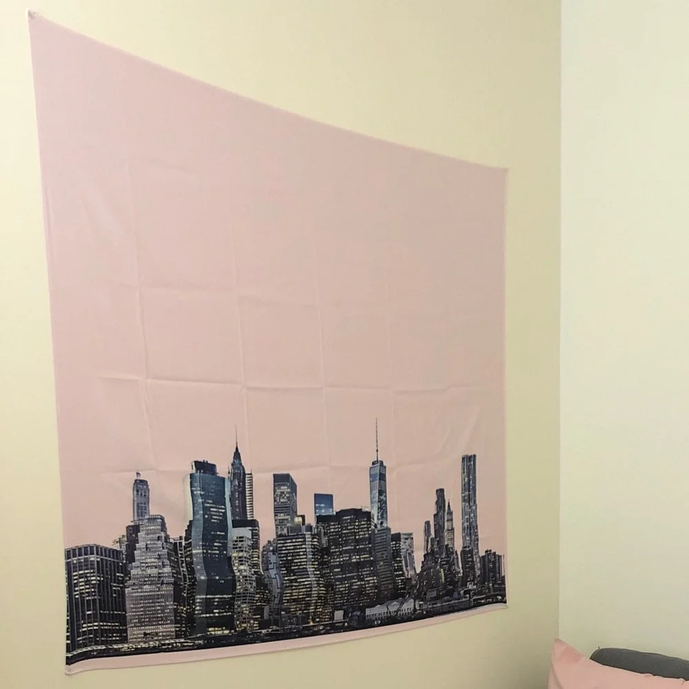 REDBUBBLE New York City Skyline Pink Tapestry